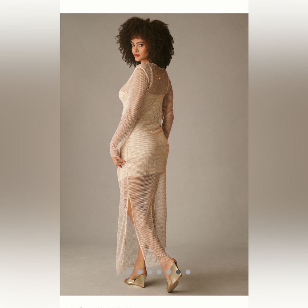 ✨ Sunday In Brooklyn anthropologie mesh rhinestone maxi dress slip NWT 1X Nude - Picture 16 of 17